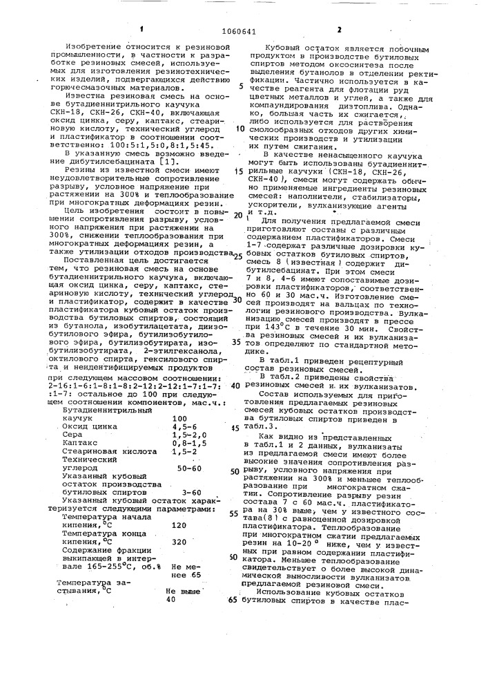 Резиновая смесь на основе бутадиеннитрильного каучука (патент 1060641)