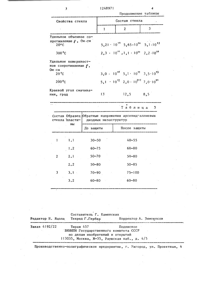 Стекло для защиты полупроводниковых приборов на основе арсенида галлия (патент 1248971)