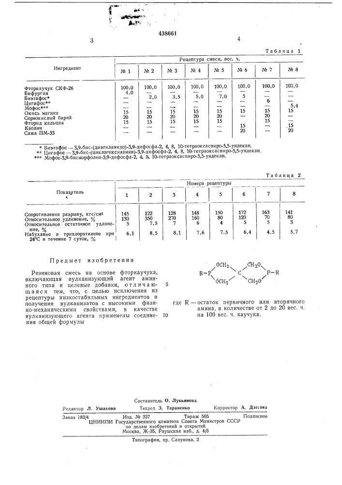 Резиновая смесь на основе фторкаучука (патент 438661)