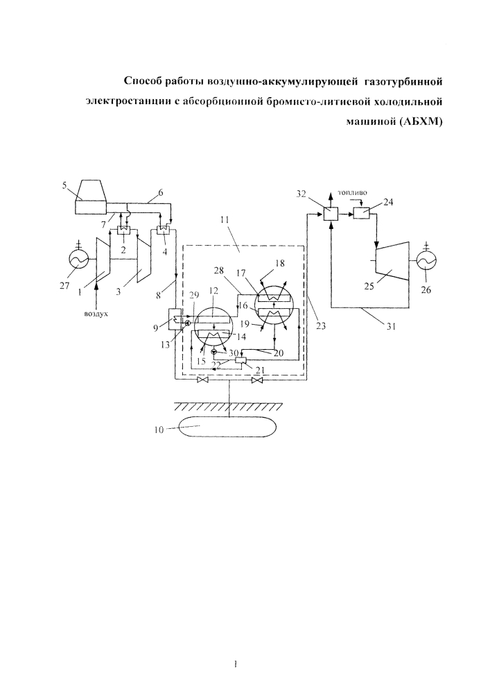 Способ работы воздушно-аккумулирующей газотурбинной электростанции с абсорбционной бромисто-литиевой холодильной машиной (абхм) (патент 2643878)
