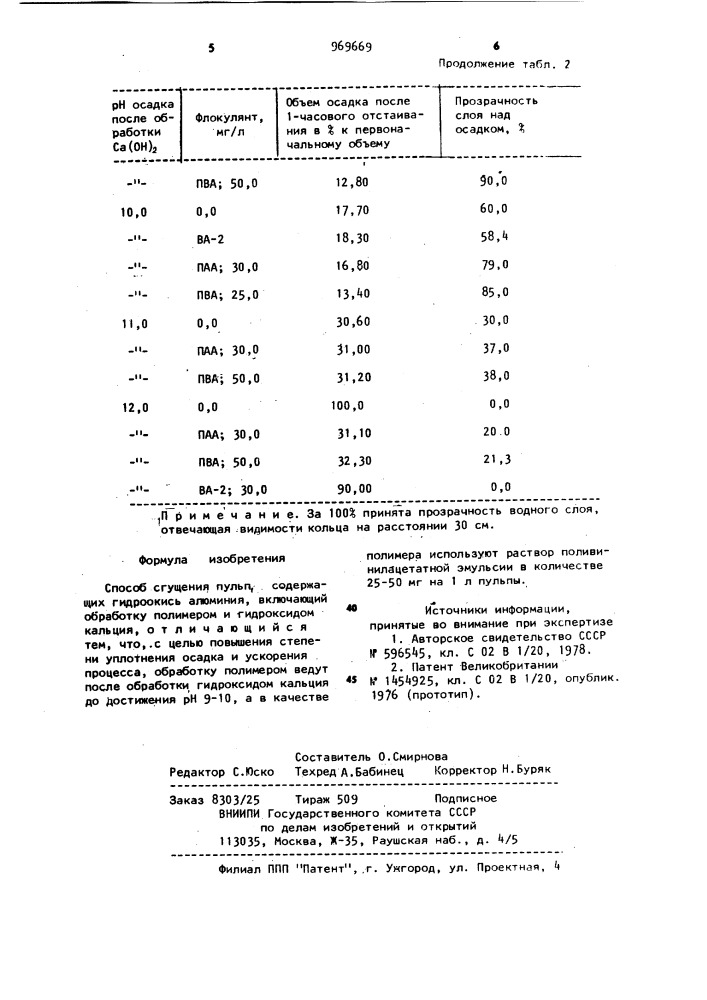 Способ сгущения пульп,содержащих гидроокись алюминия (патент 969669)