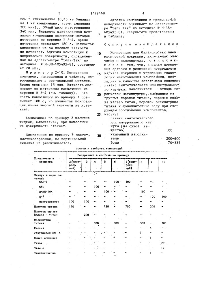 Композиция для балансировки пневматической покрышки (патент 1479468)