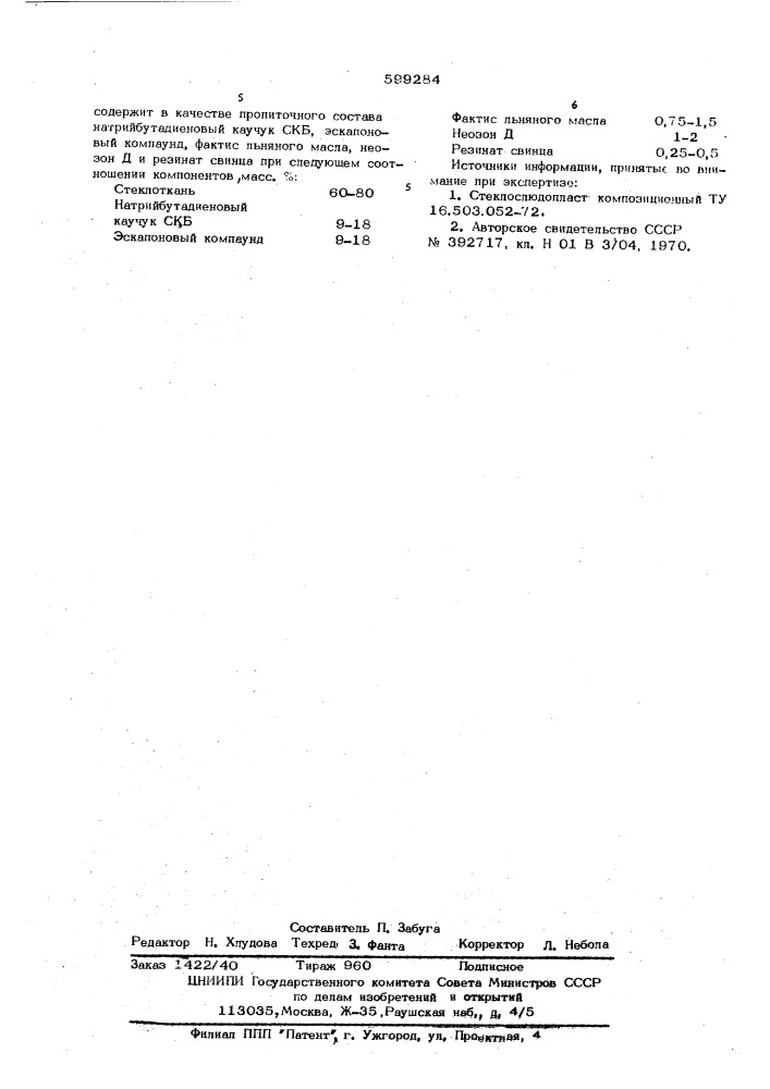 Пропитанная стеклоткань для гибкого слоистого электроизоляционного материала (патент 599284)
