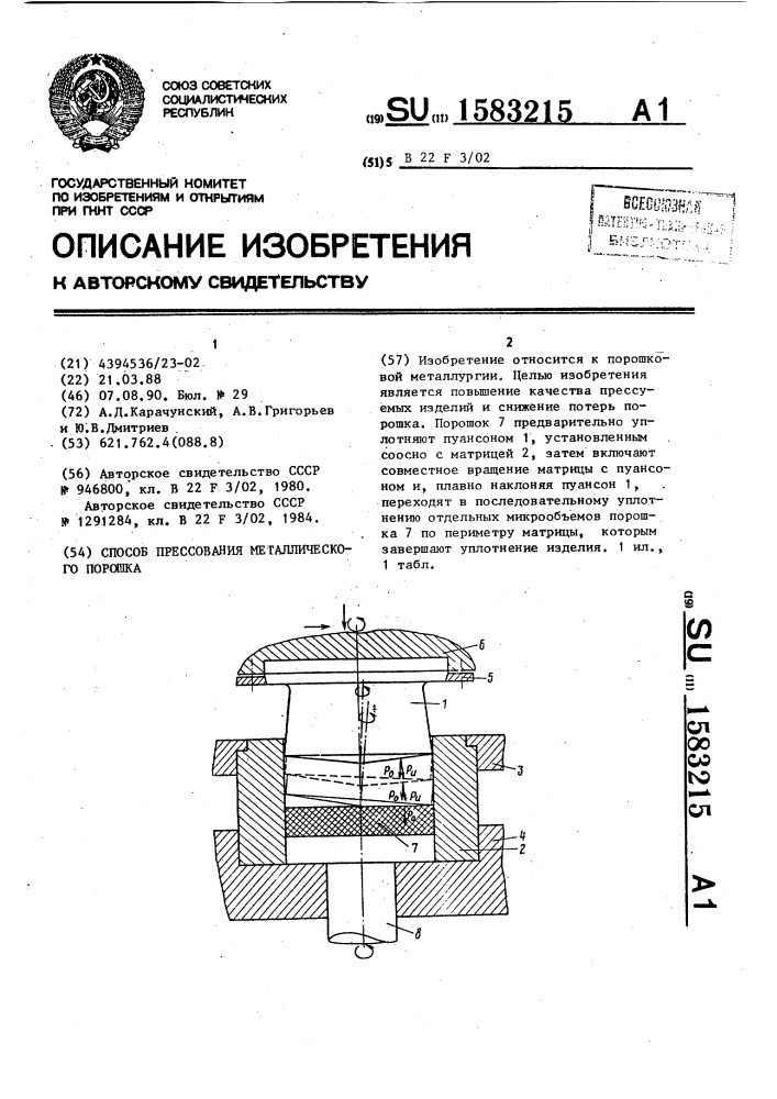 Способ прессования металлического порошка (патент 1583215)