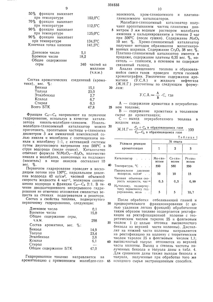 Способ получения ароматических углеводородов (патент 331535)
