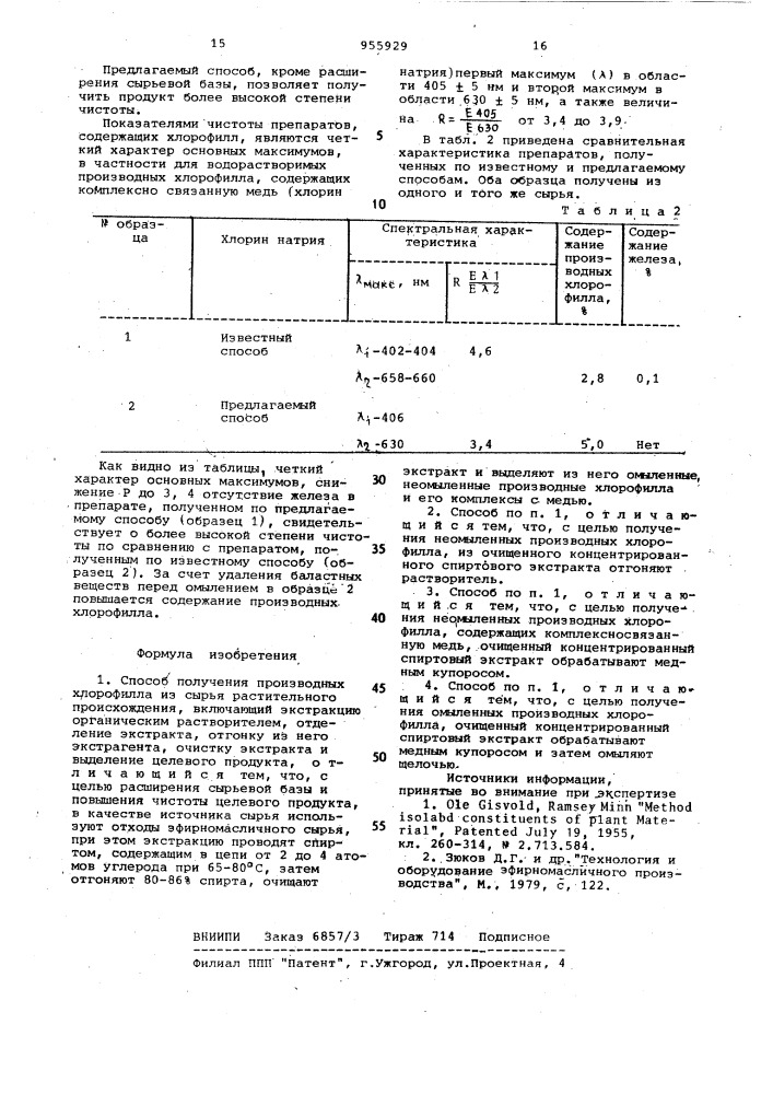 Способ получения производных хлорофилла (патент 955929)