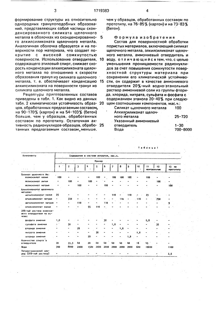 Состав для поверхностной обработки пористых материалов (патент 1719383)