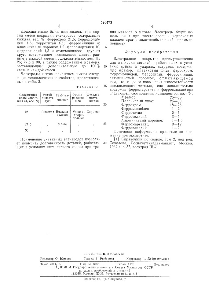 Электродное покрытие (патент 526473)