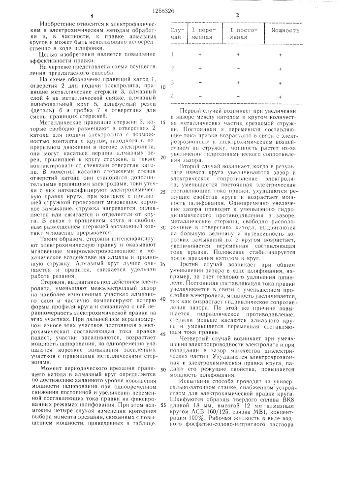 Способ электрофизикохимической правки алмазных кругов (патент 1255326)