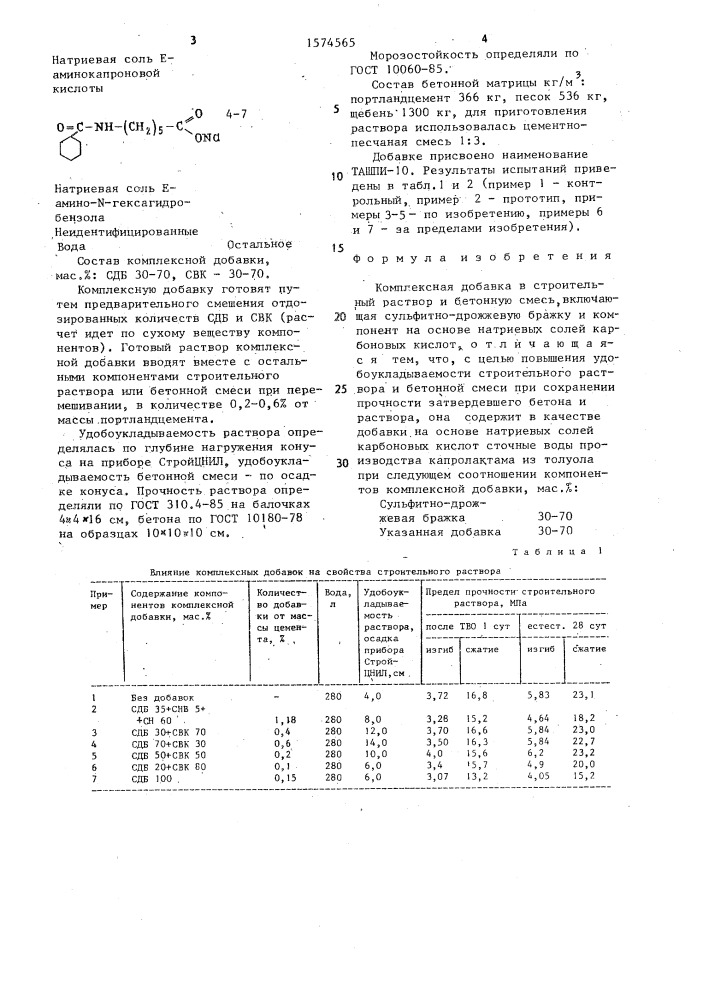 Комплексная добавка в строительный раствор и бетонную смесь (патент 1574565)