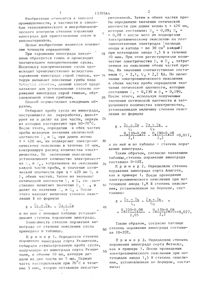 Способ определения степени поражения винограда серой гнилью (патент 1370564)