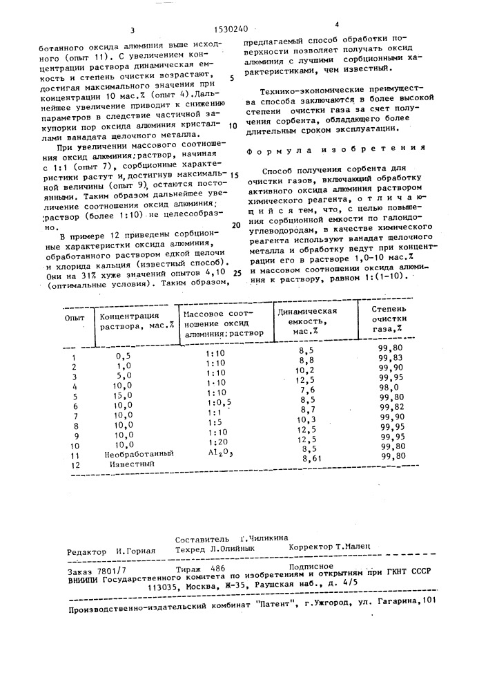 Способ получения сорбента для очистки газов (патент 1530240)