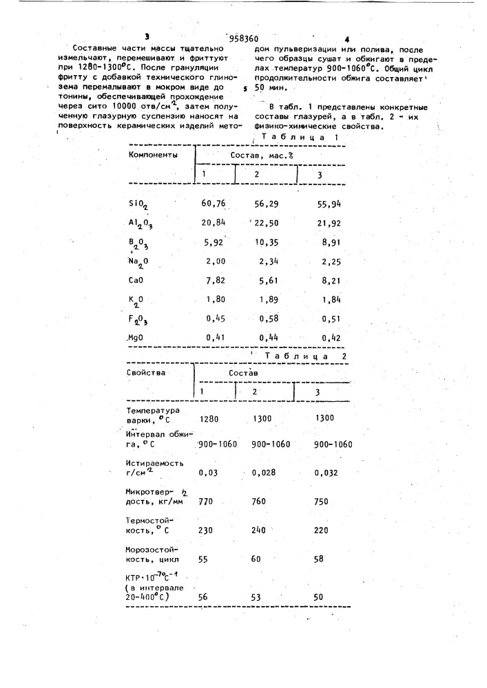 Глазурь (патент 958360)