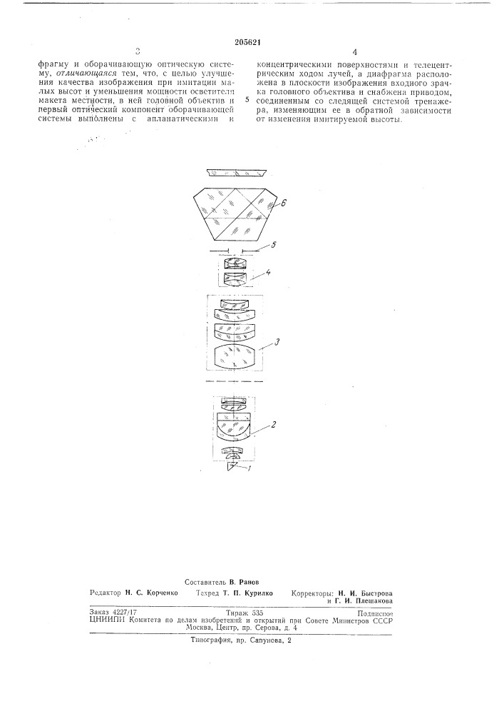 Оптическая головка для телевизионного имитатора визуальной обстановки авиационного тренажера (патент 205621)