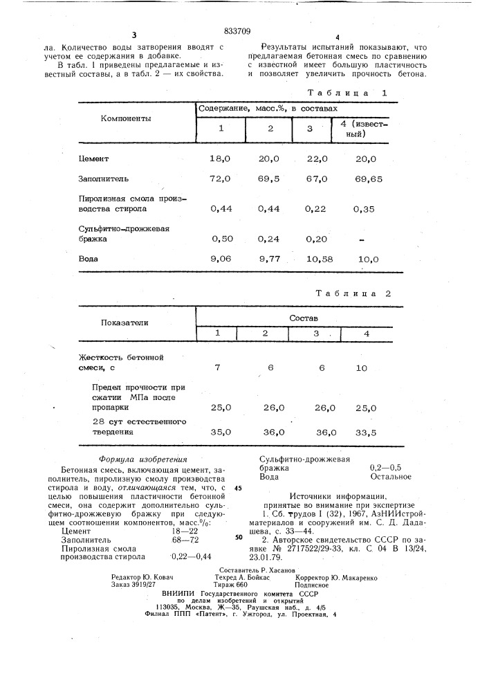 Бетонная смесь (патент 833709)