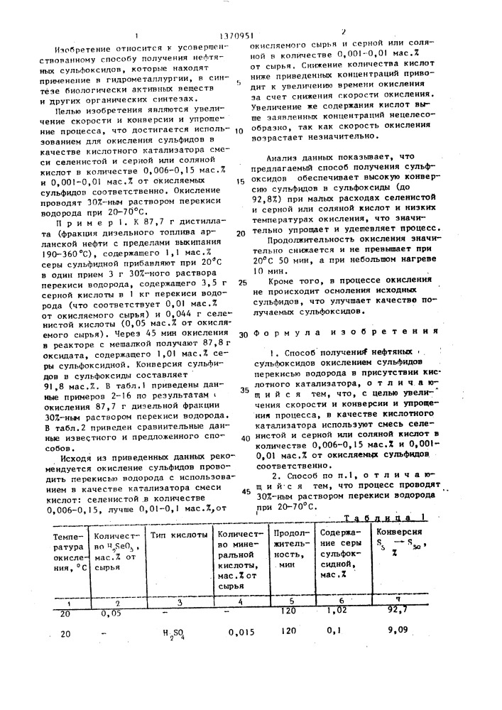 Способ получения нефтяных сульфоксидов (патент 1370951)