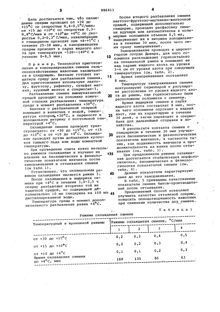 Способ консервирования спермы животных (патент 986411)