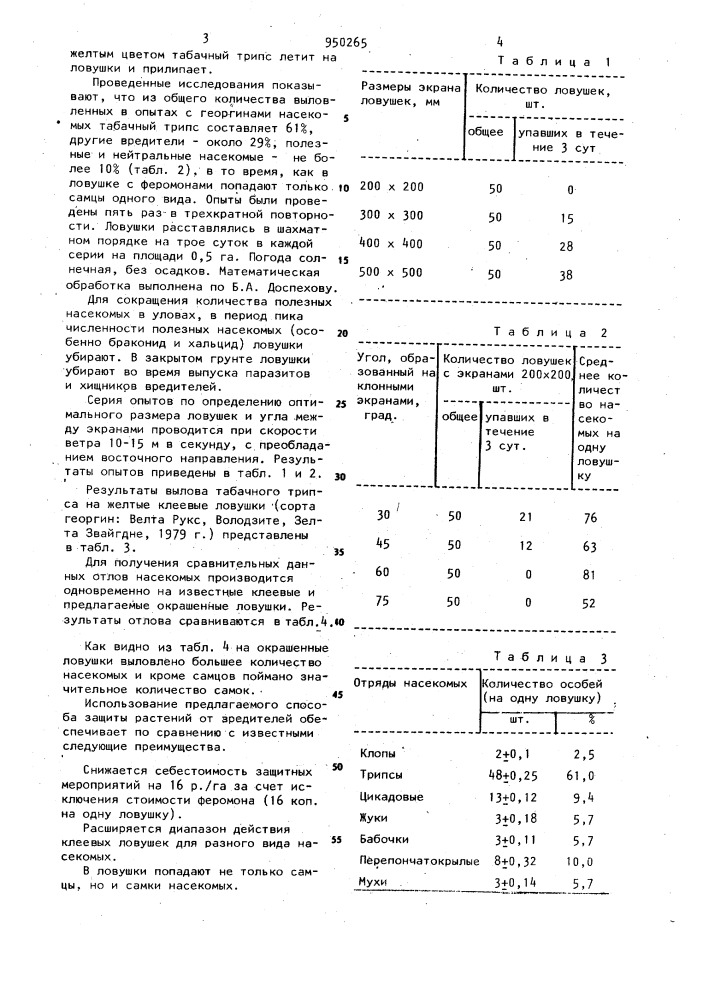 Способ защиты растений от вредителей (патент 950265)