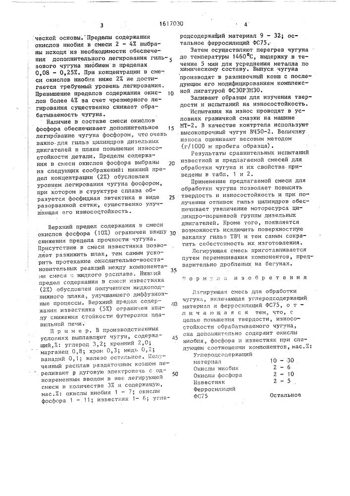 Легирующая смесь для обработки чугуна (патент 1617030)