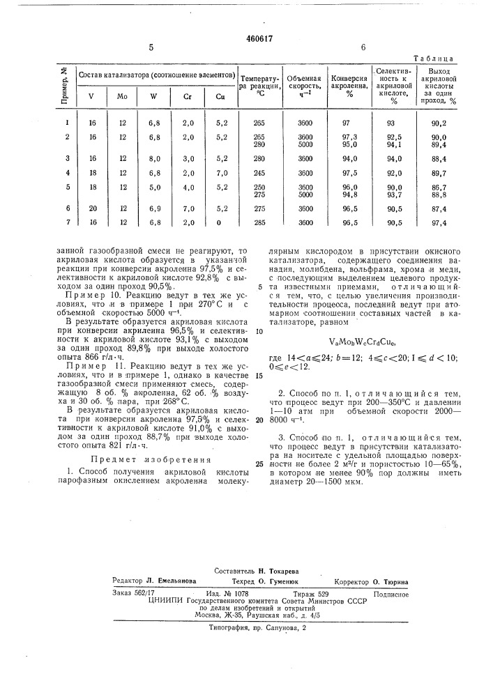 Способ получения акриловой кислоты (патент 460617)