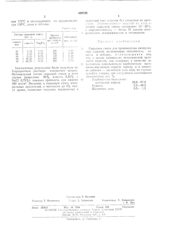Сырьевая смесь для производства автоклавных изделий (патент 489735)