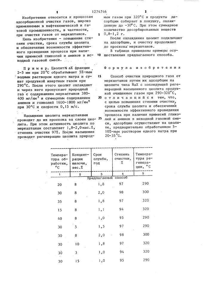 Способ очистки природного газа от меркаптанов (патент 1274746)