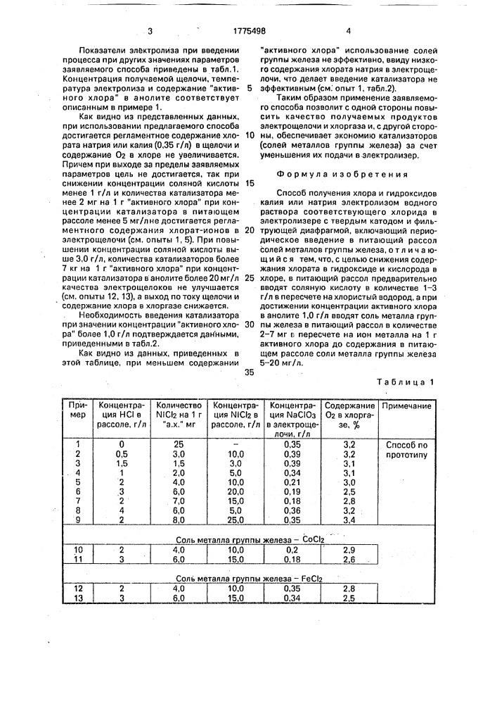 Способ получения хлора и гидроксидов калия или натрия (патент 1775498)