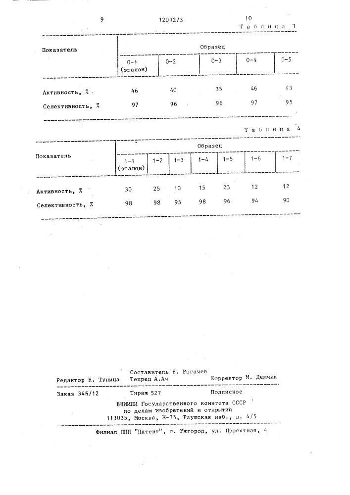 Способ активирования медно-хромового катализатора для гидрирования @ , @ -ненасыщенных альдегидов (патент 1209273)