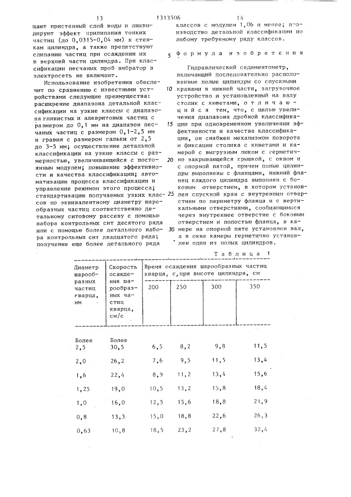 Гидравлический седиментометр (патент 1313506)