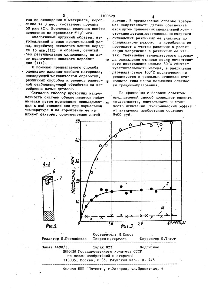 Способ определения стойкости литых деталей из железо- углеродистых сплавов против коробления (патент 1100529)