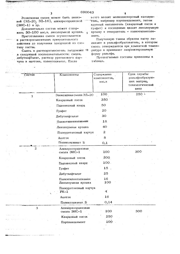 Состав для рельефообразующих матриц (патент 690043)