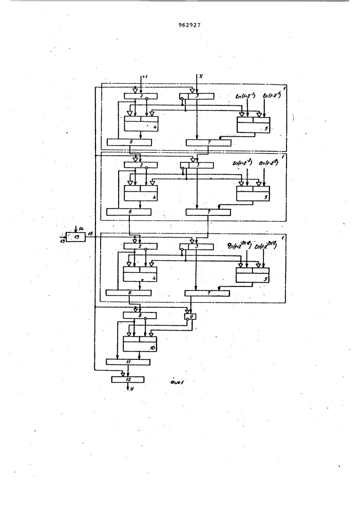 Конвейерное устройство для вычисления функции y=е @ (патент 962927)