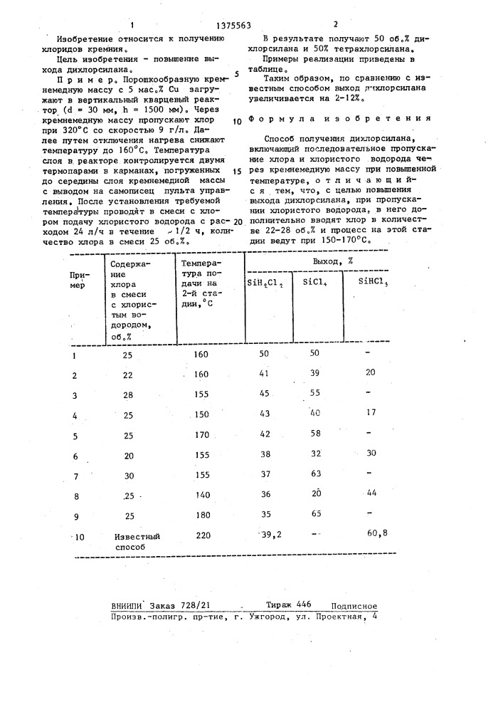 Способ получения дихлорсилана (патент 1375563)