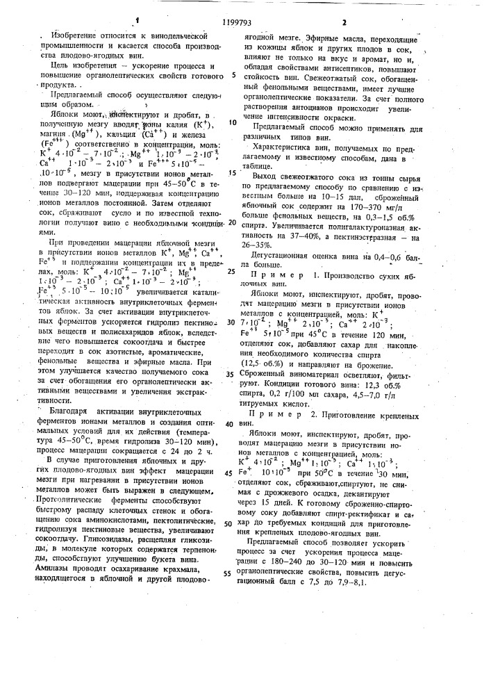 Способ производства плодово-ягодных вин (патент 1199793)