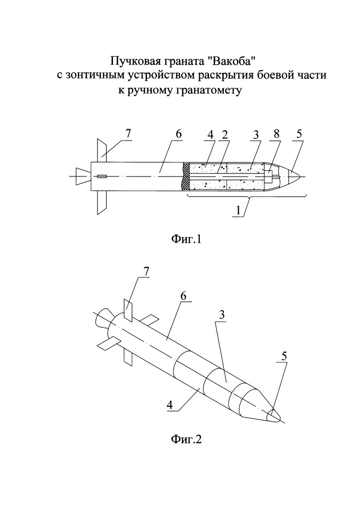 Пучковая граната "вакоба" с зонтичным устройством раскрытия боевой части к ручному гранатомету (патент 2649689)