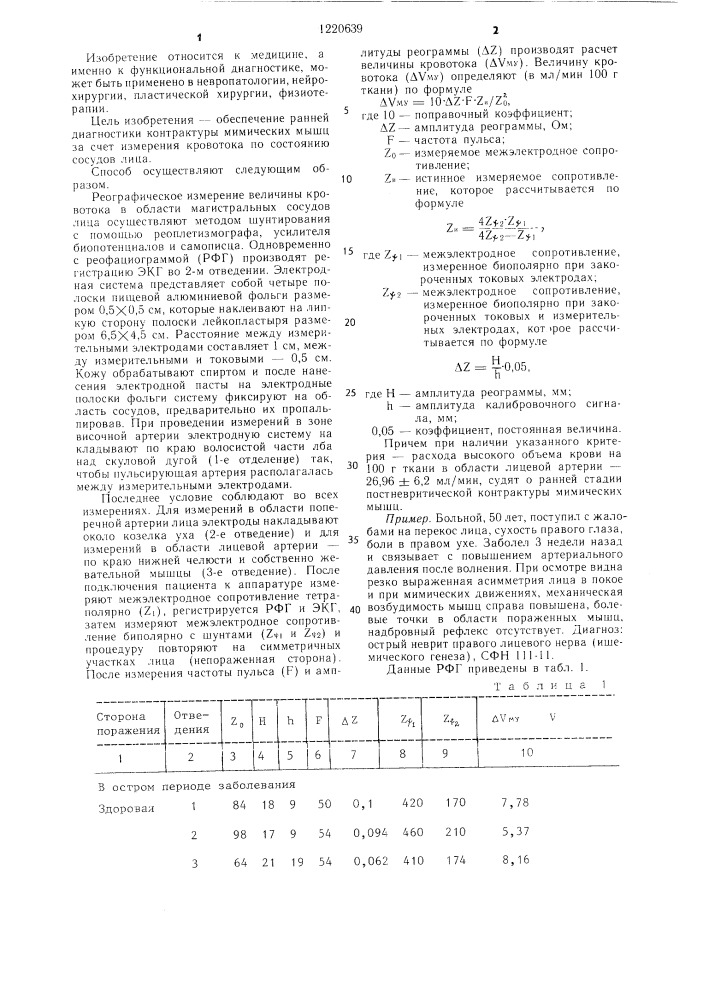 Способ диагностики постневритической контрактуры мимических мышц (патент 1220639)