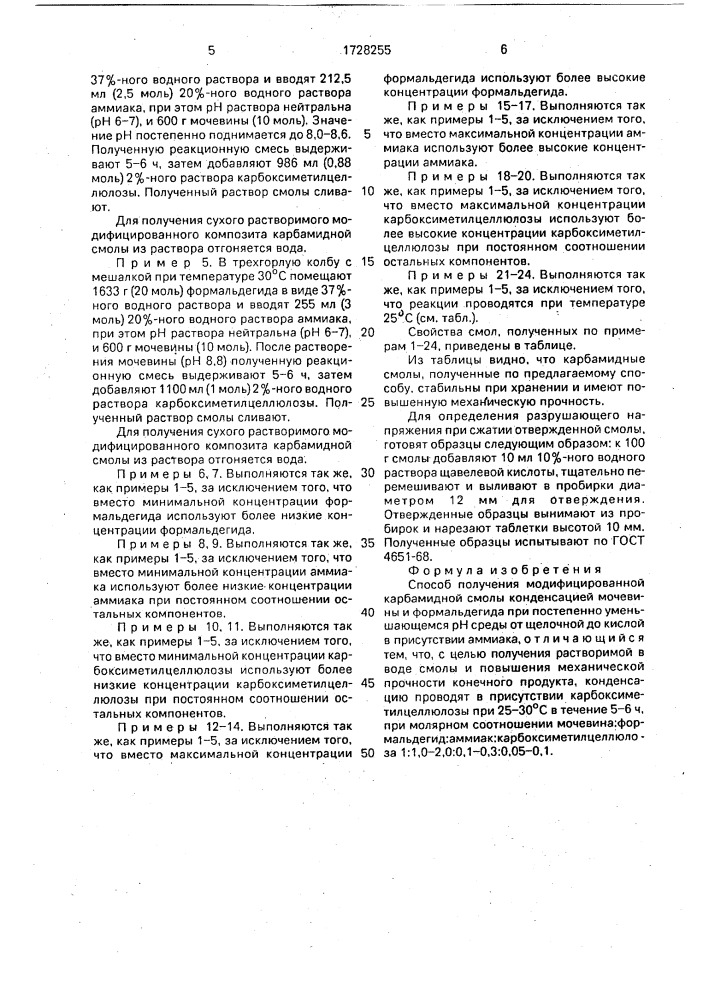 Способ получения модифицированной карбамидной смолы (патент 1728255)