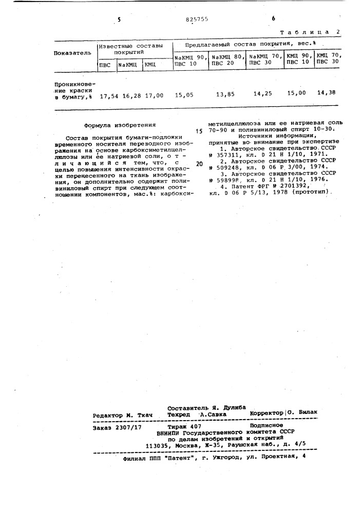 Состав nokpbjthh бумаги-подложки временного носителя переводного изображения (патент 825755)