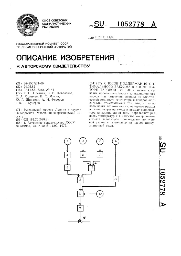 Способ поддержания оптимального вакуума в конденсаторе паровой турбины (патент 1052778)