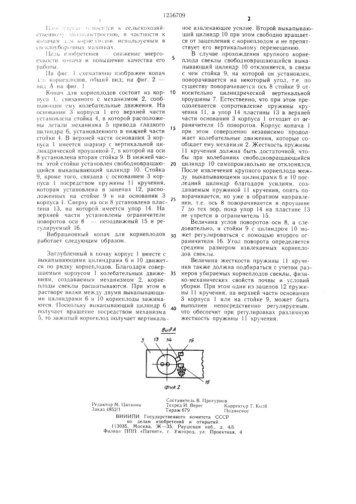 Копач для корнеплодов (патент 1256709)