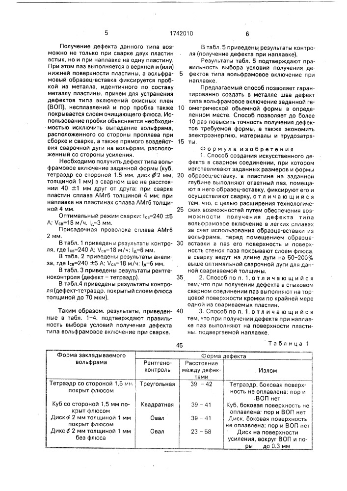 Способ создания искусственного дефекта в сварном соединении (патент 1742010)