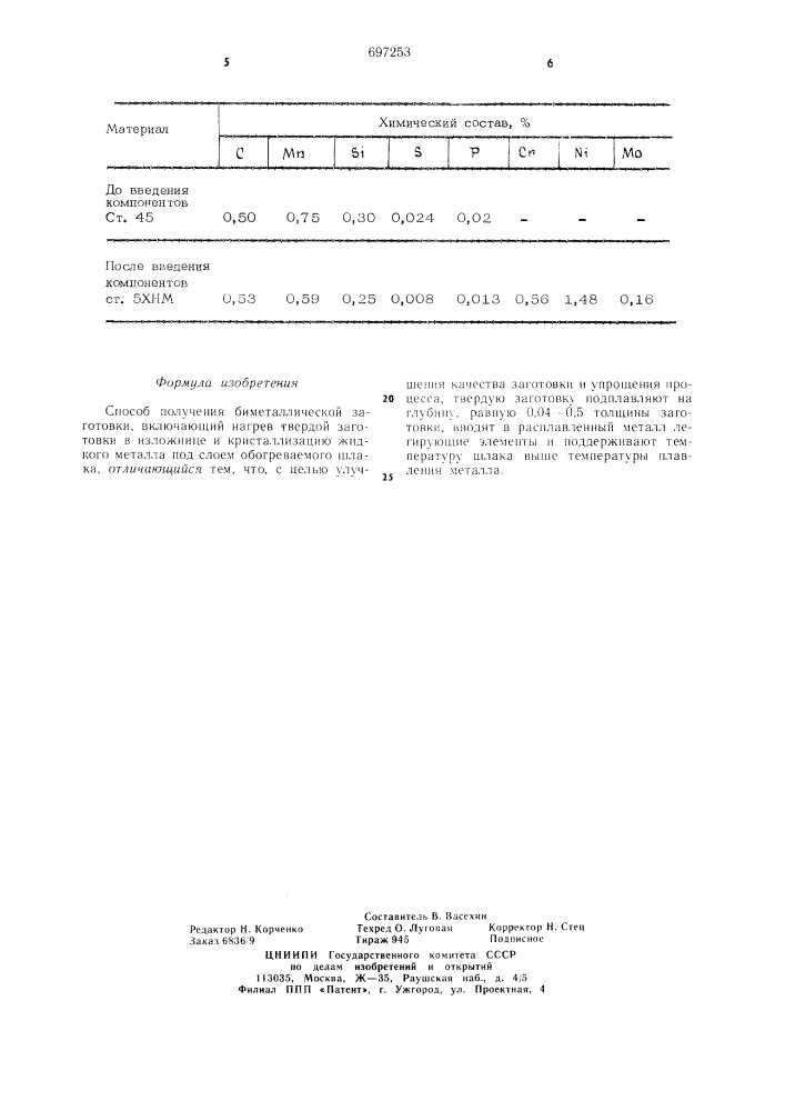 Способ получения биметаллической заготовки (патент 697253)