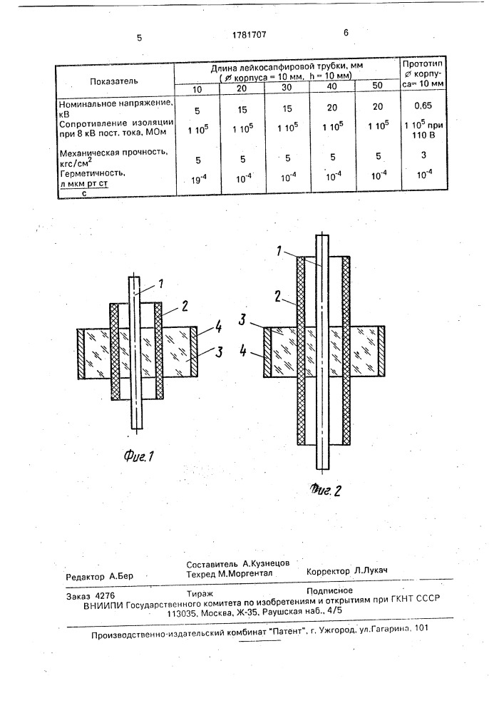 Герметичный высоковольтный проходной изолятор (патент 1781707)