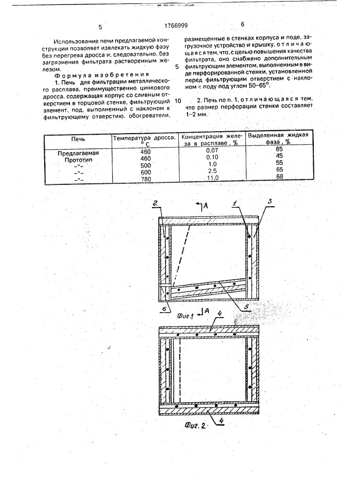 Печь для фильтрации металлического расплава (патент 1766999)