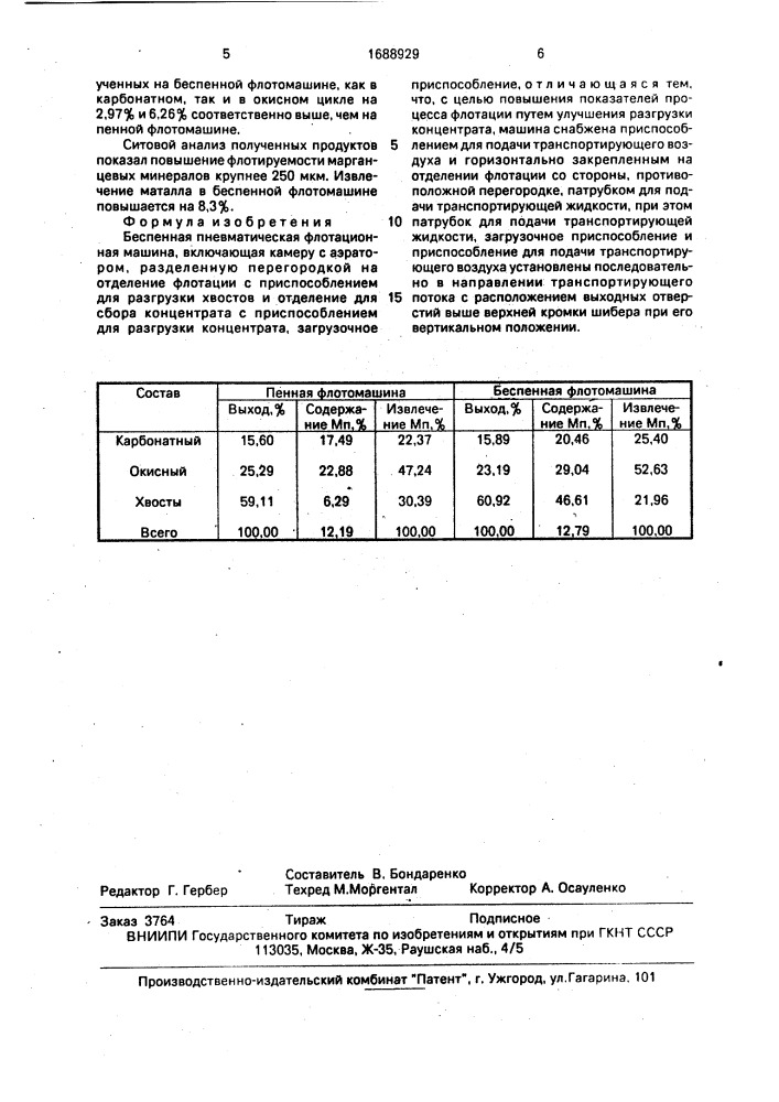 Беспенная пневматическая флотационная машина (патент 1688929)
