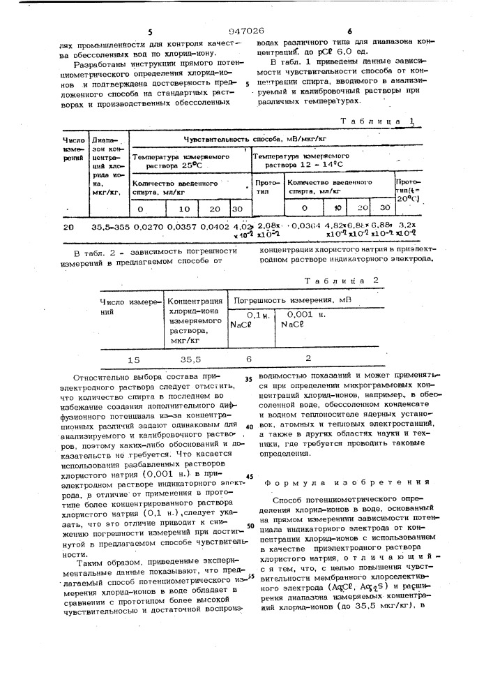 Способ потенциометрического определения хлорид-ионов (патент 947026)