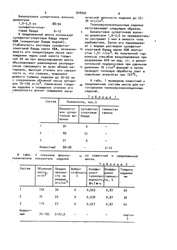 Шихта для изготовления теплозвукоизоляционных изделий (патент 948990)