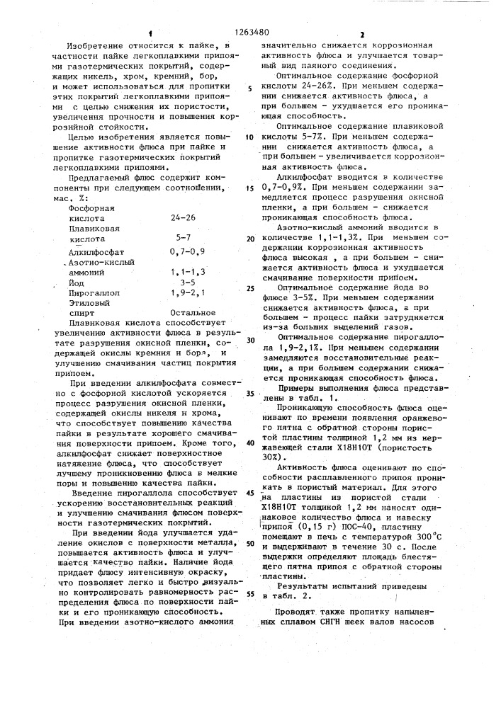 Флюс для пайки и пропитки газотермических покрытий (патент 1263480)