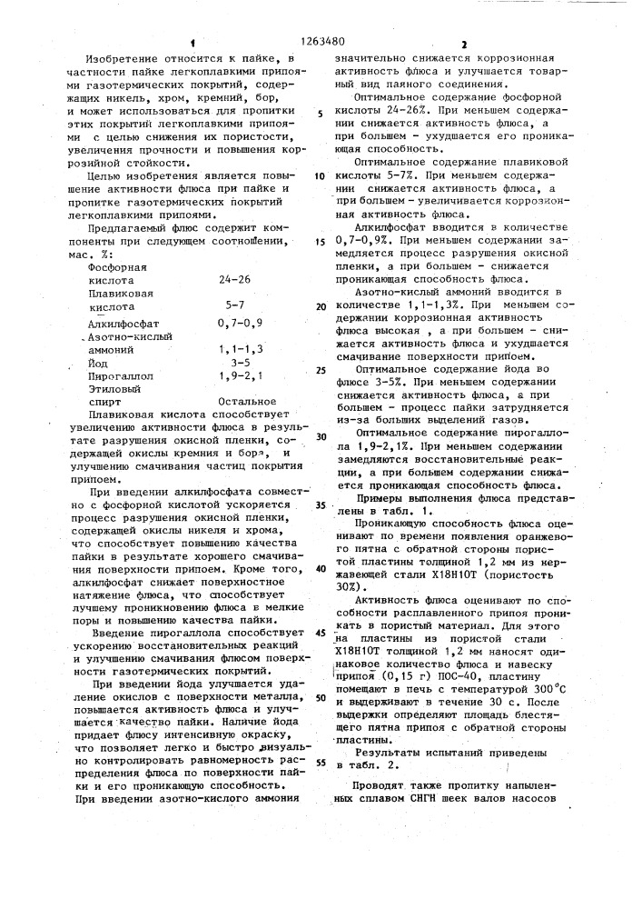 Флюс для пайки и пропитки газотермических покрытий (патент 1263480)