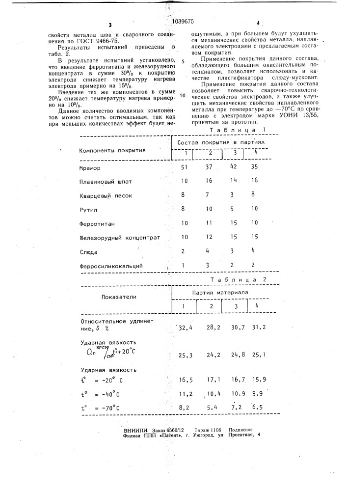 Состав электродного покрытия (патент 1039675)